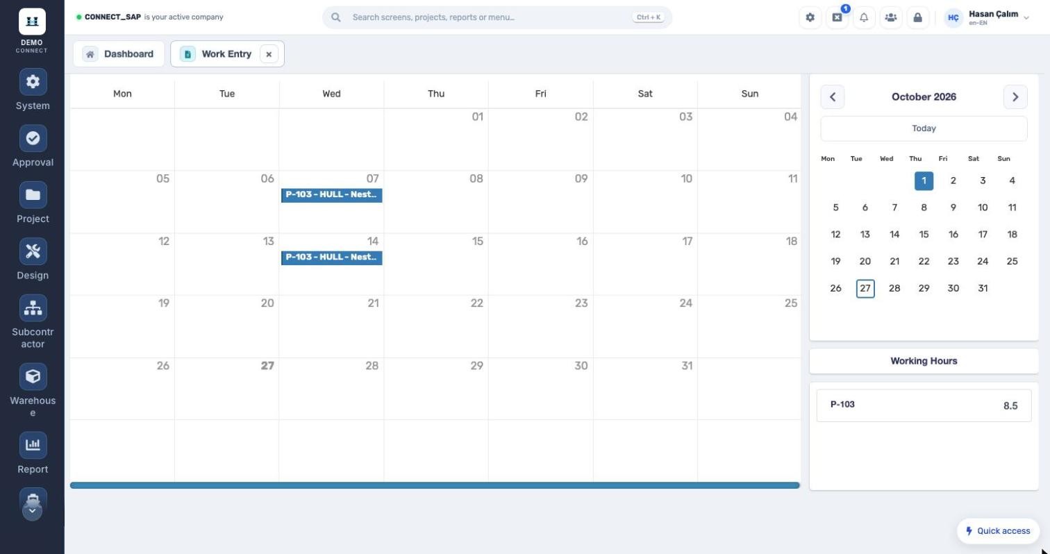 Design man-hours from a calendar.