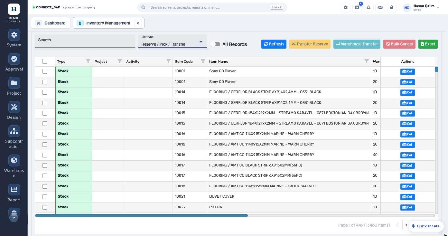 Inventory management screen
